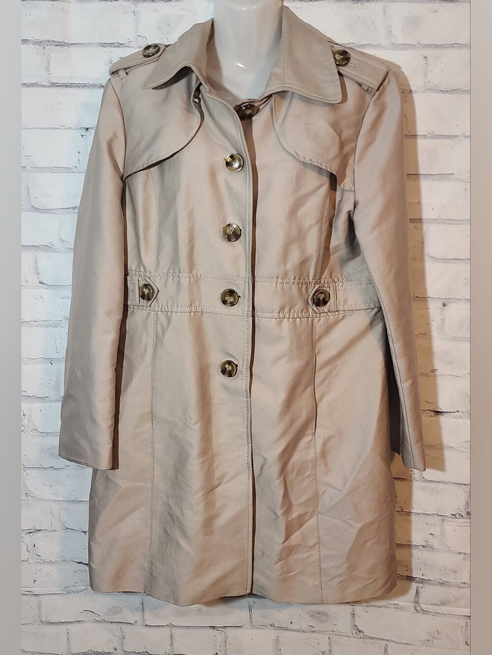 Kenneth Cole New York Women's Beige Mid-Length Trench Coat Lined